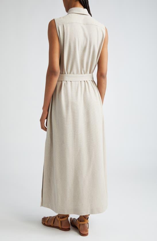 Lampo Sleeveless Belted Pique Knit Maxi Shirtdress In Beige Product Image