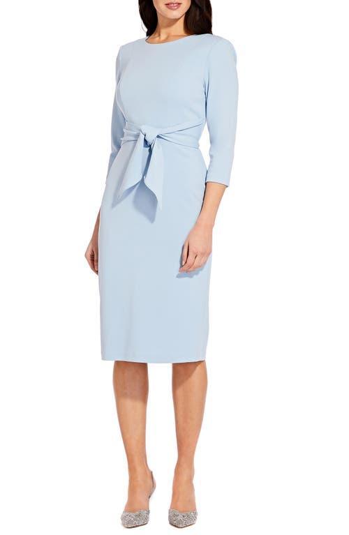 Adrianna Papell Stretch Crepe Crew Neck Tie Waist 34 Sleeve Midi Sheath Dress Product Image