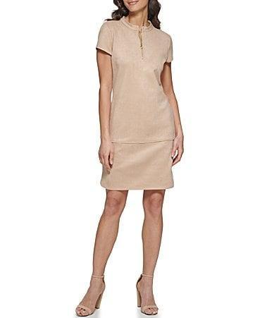 Kensie Zip Mock Neck Short Sleeve Sheath Dress Product Image