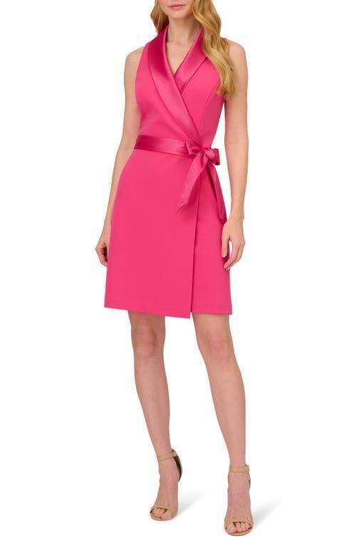 Adrianna Papell Satin Trim Crepe Faux Wrap Tuxedo Dress Product Image