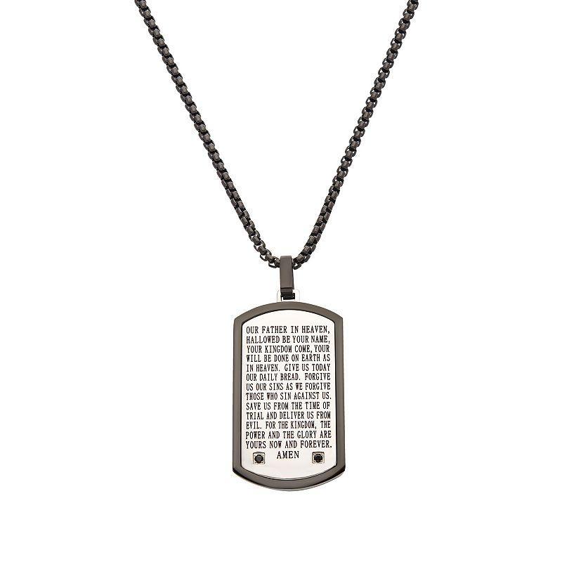 Mens Stainless Steel Cubic Zirconia Accent Lords Prayer Dog Tag Pendant Necklace White Product Image