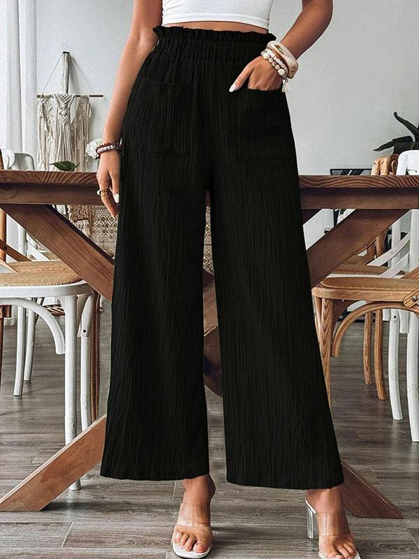 Loose Wide Leg Elasticity Pleated Pockets Solid Color Split-Joint Pants Trousers Product Image