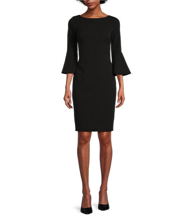 Calvin Klein 3/4 Bell Sleeve Boat Neck Sheath Dress Product Image