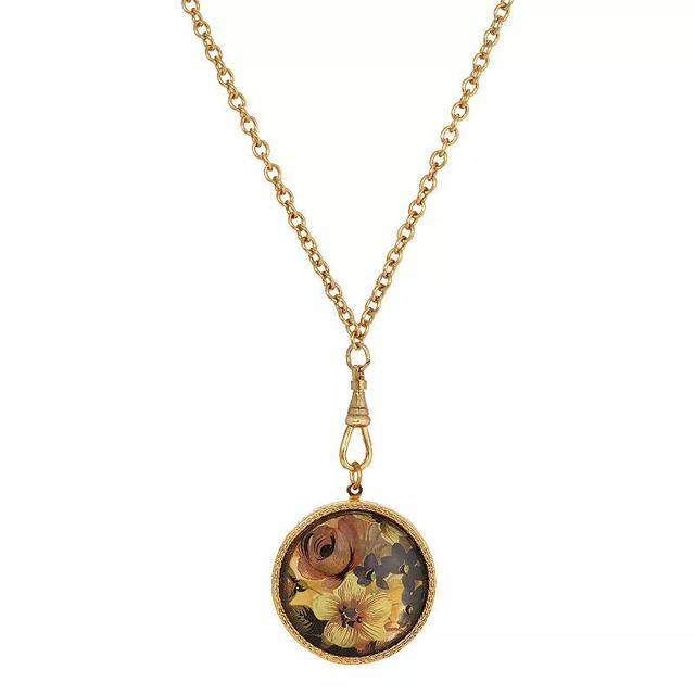 1928 Gold Tone Glass Stone Floral Locket Pendant Necklace, Womens, Multi Product Image