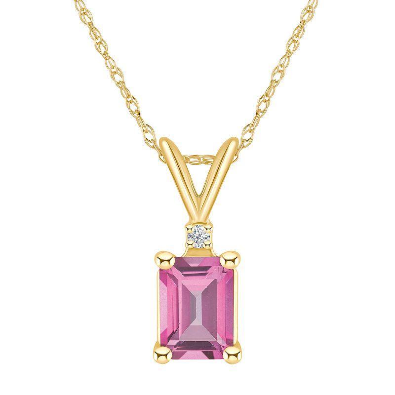 Celebration Gems 14k Gold Emerald Cut Pink Topaz & Diamond Accent Pendant Necklace, Womens Product Image