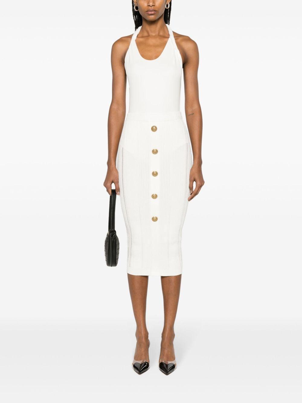 BALMAIN Lion-head-buttons Ribbed Skirt In White Product Image