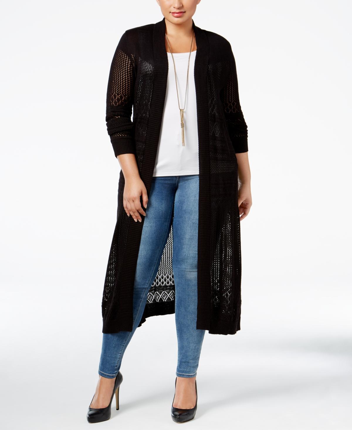 Belldini Plus Size Pointelle-Stitch Duster Cardigan Product Image