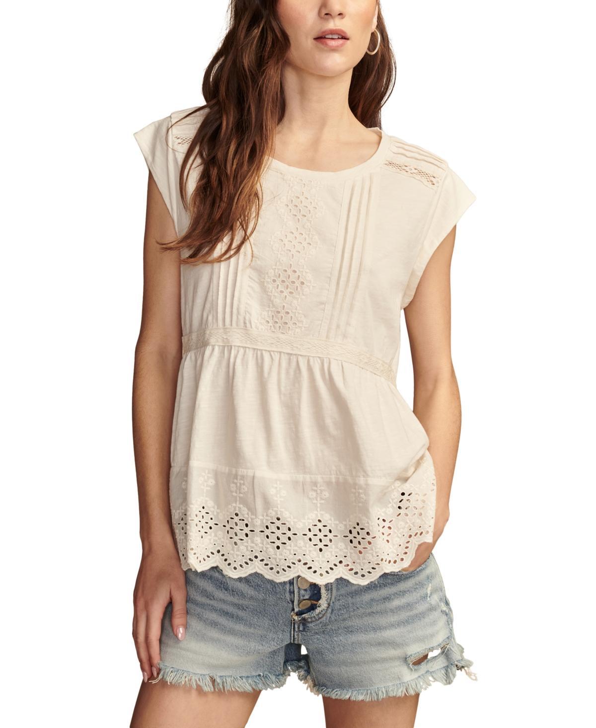 Lucky Brand Embroidered Peplum Tee (Whisper ) Women's Clothing Product Image