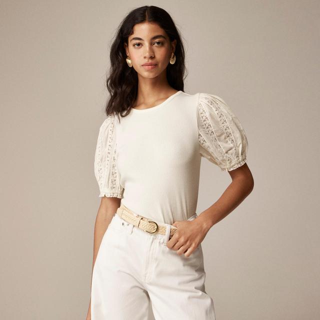 Vintage rib top with lace puff sleeves Product Image