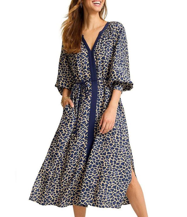 Tommy Bahama Safari Spots 3/4 Sleeve V-Neck Midi Dress Product Image