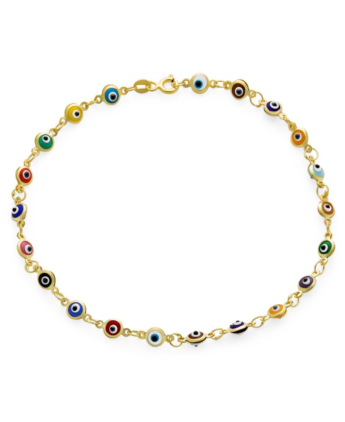 Bling Jewelry Protection Amulet Turkish Multi Color Charm Slender Evil Eyes Anklet Link Ankle Bracelet For Women 14K Yellow Gold Plated .925 Sterling Product Image