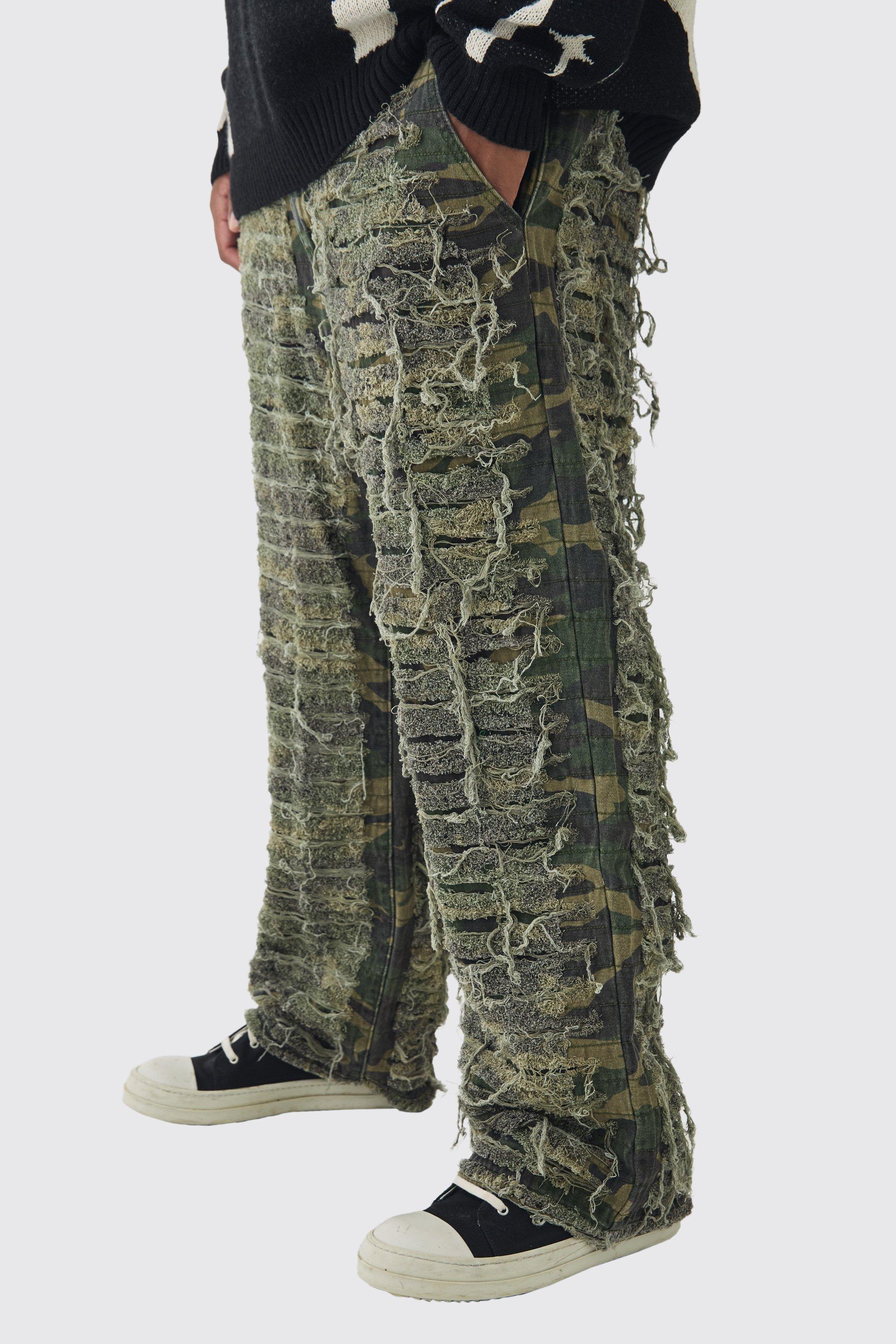 Plus Relaxed Heavily Distressed Camo Pants | boohooMAN USA product image