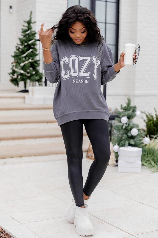 Cozy Season Charcoal Corded Graphic Sweatshirt Product Image