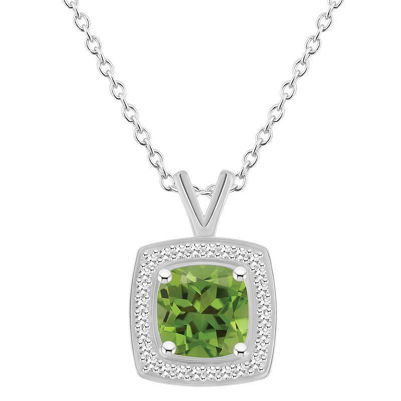 Macys Peridot (1-1/2 ct. t.w.) and Diamond (1/7 ct. t.w.) Halo Pendant Necklace in Sterling Silver Product Image