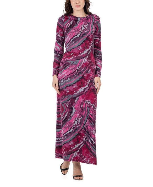 24seven Comfort Apparel Womens Print Long Sleeve Side Slit Maxi Dress Product Image