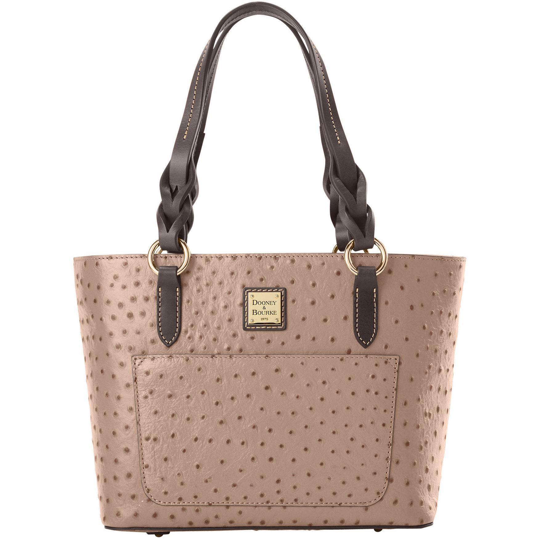 Dooney & Bourke Womens Ostrich Small Gretchen Leather Tote Shopping Bag in Light Taupe Product Image