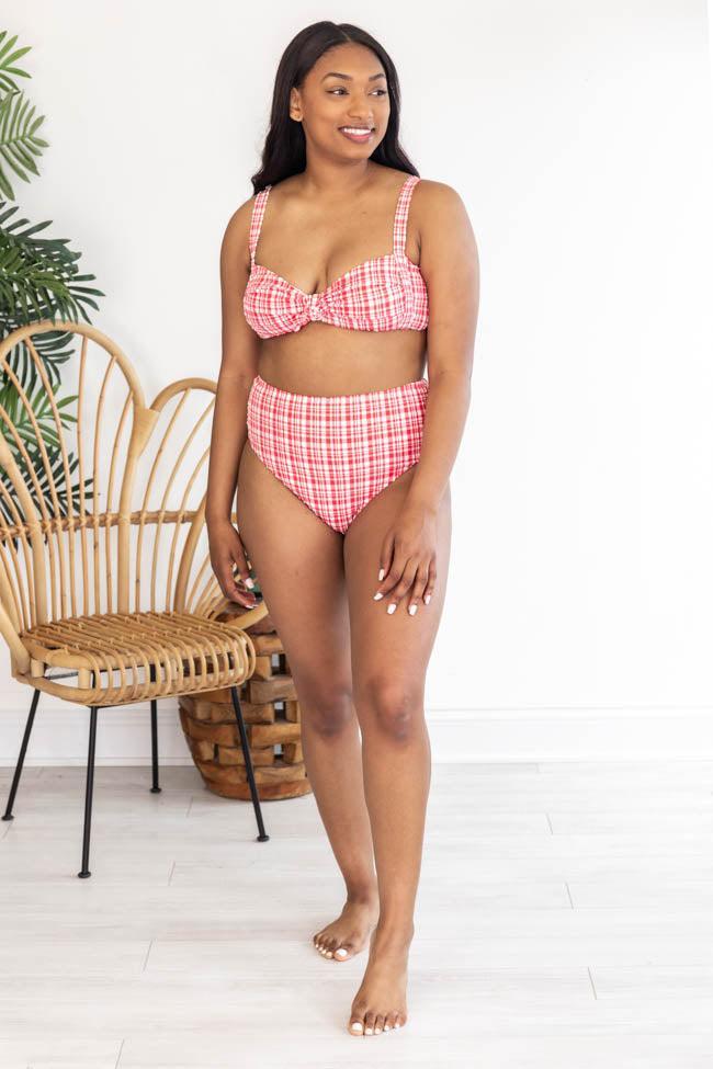 Surfing The Coast Plaid Textured Pink Swimsuit Bottoms FINAL SALE Product Image