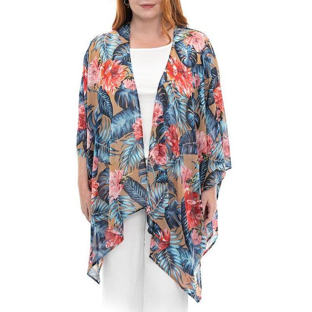 Womens Nina Leonard Floral Open-Front Kimono, Dark Brown Product Image