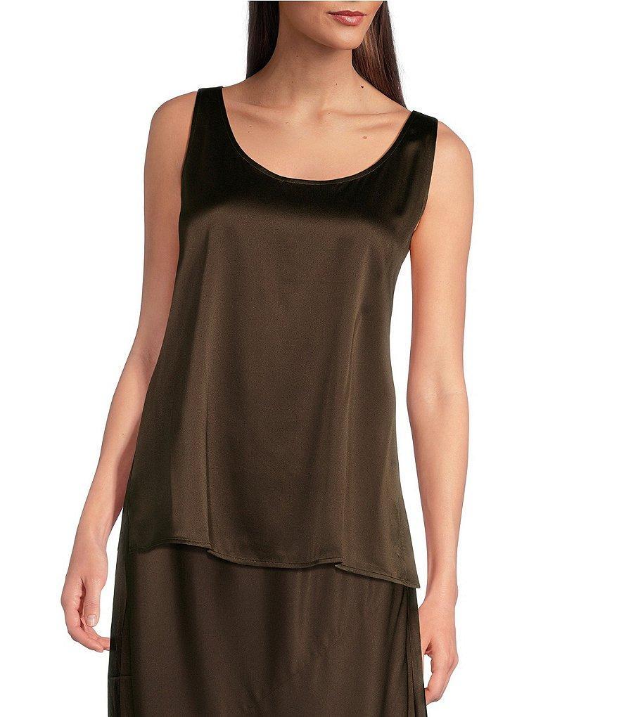 Eileen Fisher Stretch Silk Charmeuse Scoop Neck Sleeveless Tank Product Image