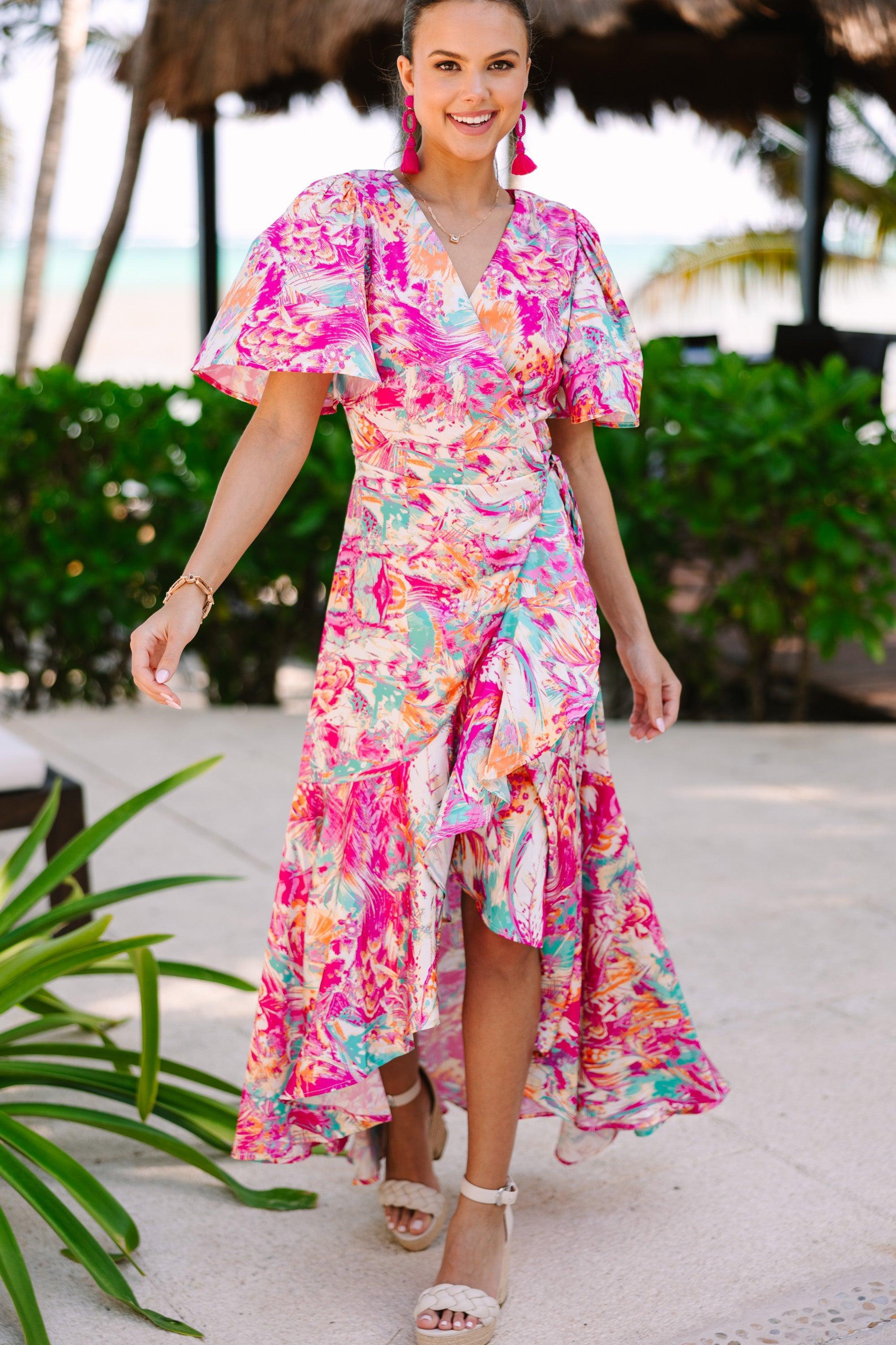 Tahiti Is Calling Fuchsia Pink Abstract Maxi Dress Female Product Image