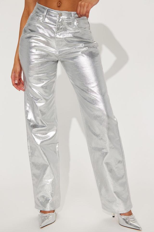 Felt A Spark Metallic Straight Leg Pants - Silver Product Image