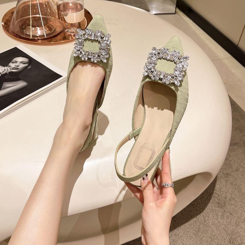 Pointed Rhinestone Slingback Chunky Heel Sandals Product Image