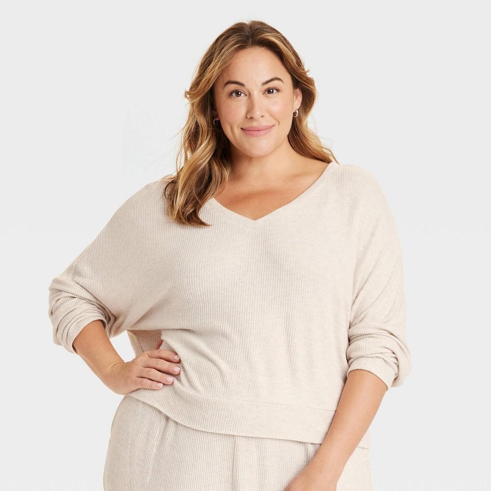 Womens Cozy Ribbed Pullover - Auden Oatmeal 2X Product Image