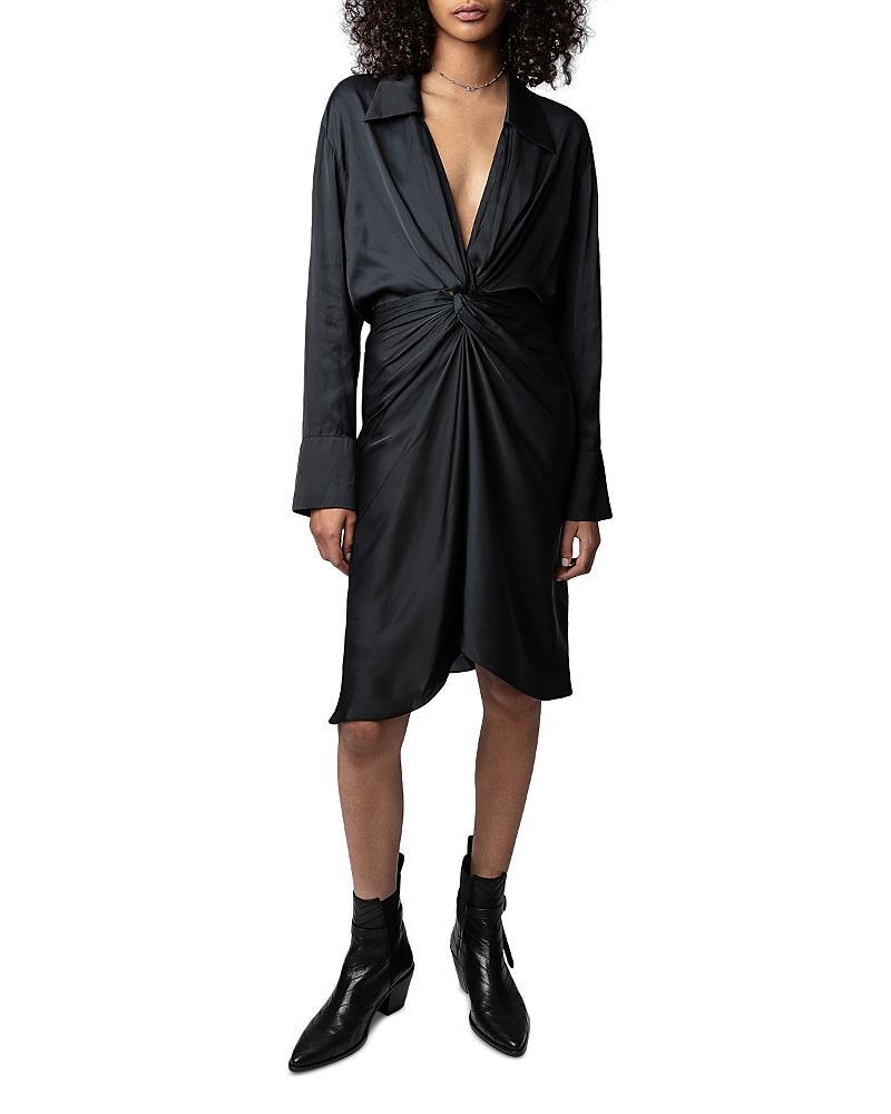 Zadig & Voltaire Rozo Gathered Long Sleeve Satin Dress Product Image