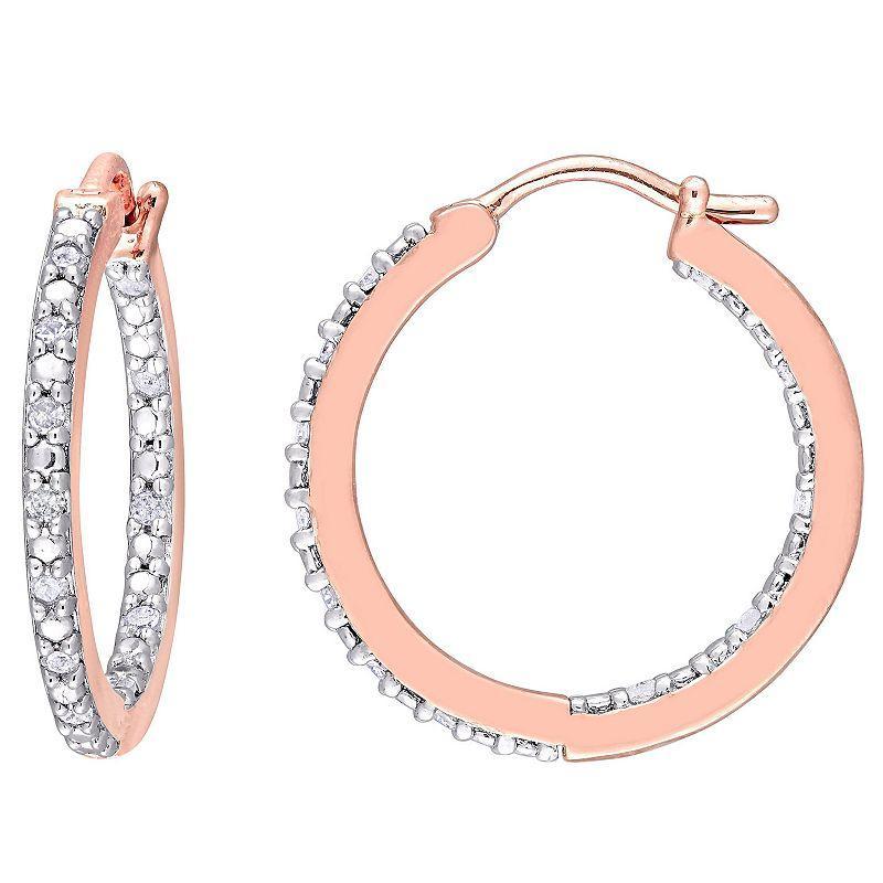 Stella Grace 18k Rose Gold Over Silver 1/4 Carat T.W. Diamond Inside-Out Hoop Earrings, Womens, White Product Image