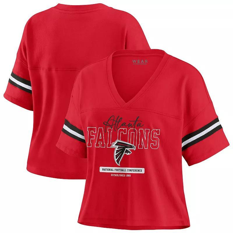 Womens WEAR by Erin Andrews Atlanta Falcons Color Block Boxy Modest Crop V-Neck T-Shirt Product Image