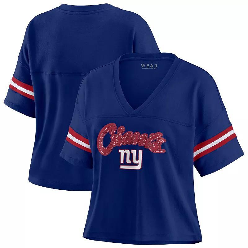 Womens WEAR by Erin Andrews Royal/White New York Giants Plus Size Color Block Boxy T-Shirt Product Image