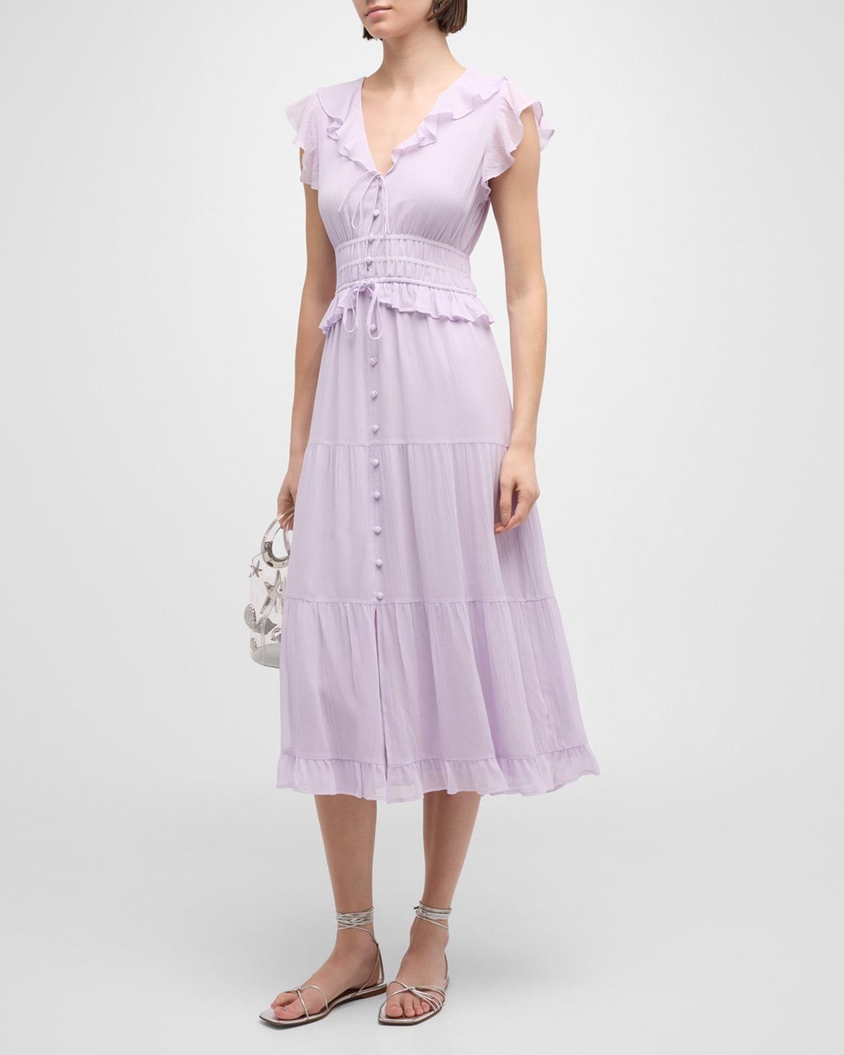 PAIGE Paradis Ruffle Silk Midi Dress Product Image