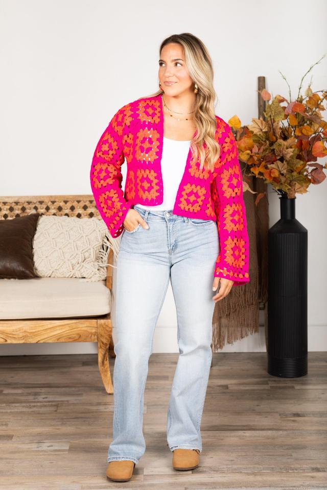 Fuchsia And Orange Crochet Cardigan Product Image