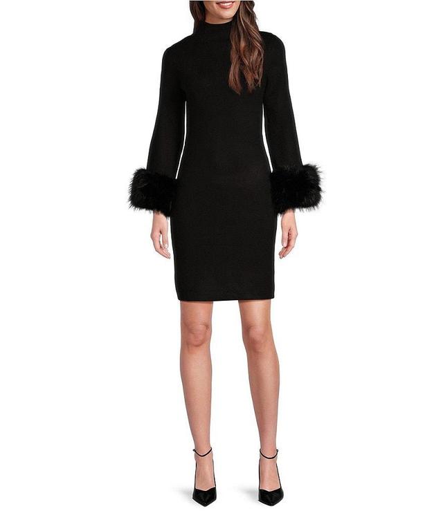 tyler boe Sloane Knit Funnel Neck Faux Fur Long Sleeve Sheath Dress Product Image