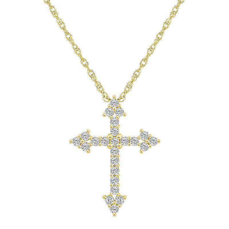 Alyson Layne 10k Gold 1/2 Carat T.W. Diamond Cross Pendant Necklace, Womens Yellow Product Image