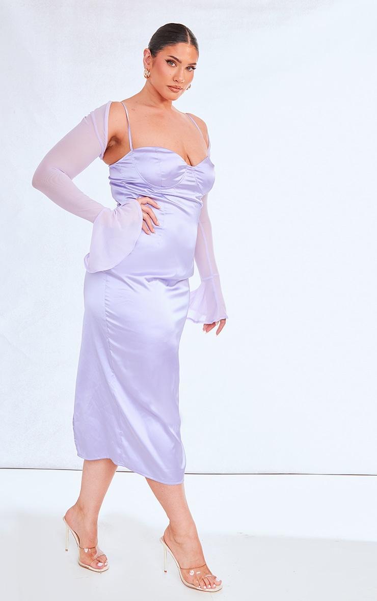 Plus Lilac Satin Midi Dress With Mesh Bolero Product Image