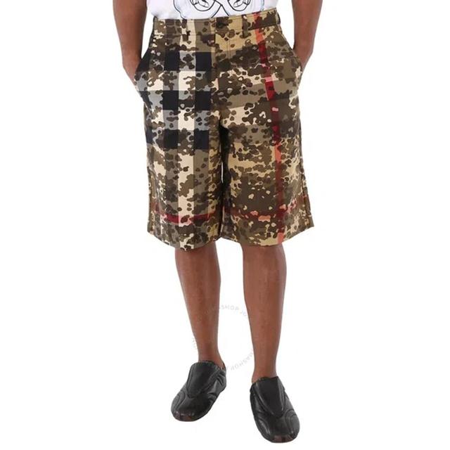 Men's Camouflage Check Cotton Tailored Shorts In Beige Product Image