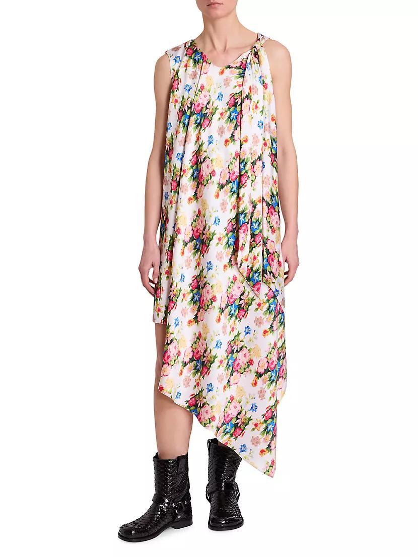 Asymmetric Floral Silk Midi-Dress Product Image