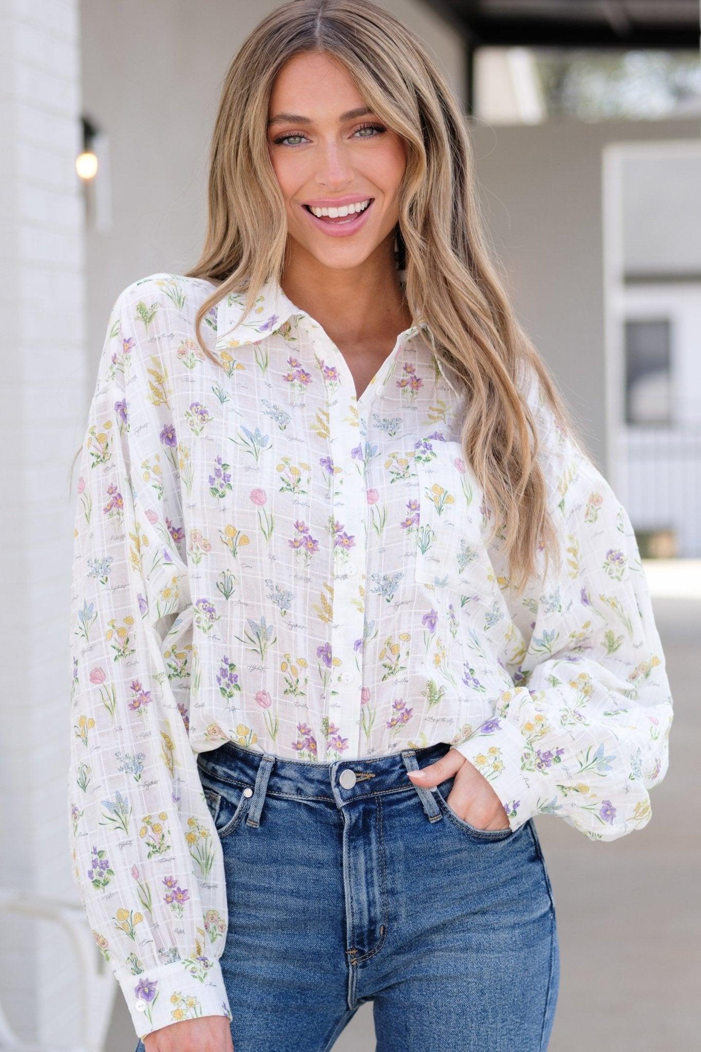 Aura Life In Full Bloom Ivory Floral Top Product Image