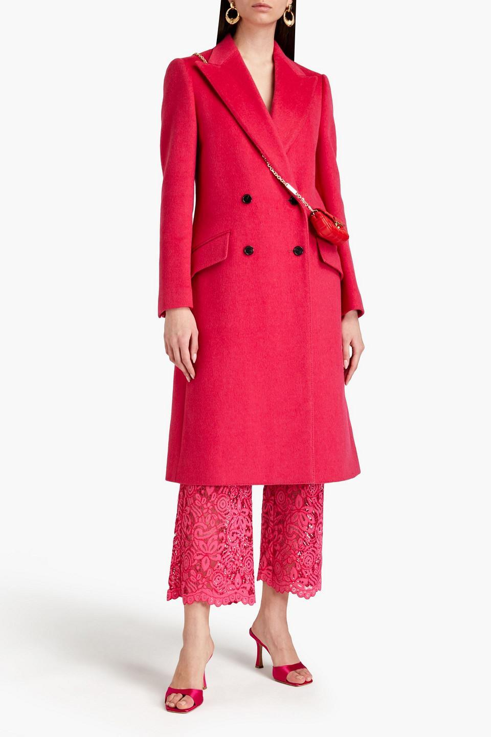 Double-breasted Wool And Cashmere-blend Felt Coat In Fuchsia Product Image