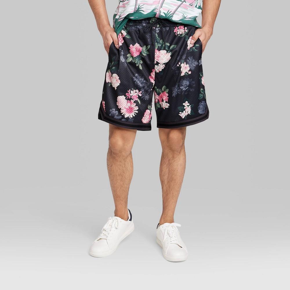 Mens 8 Floral Print Pull-On Shorts - Original Use Black Product Image