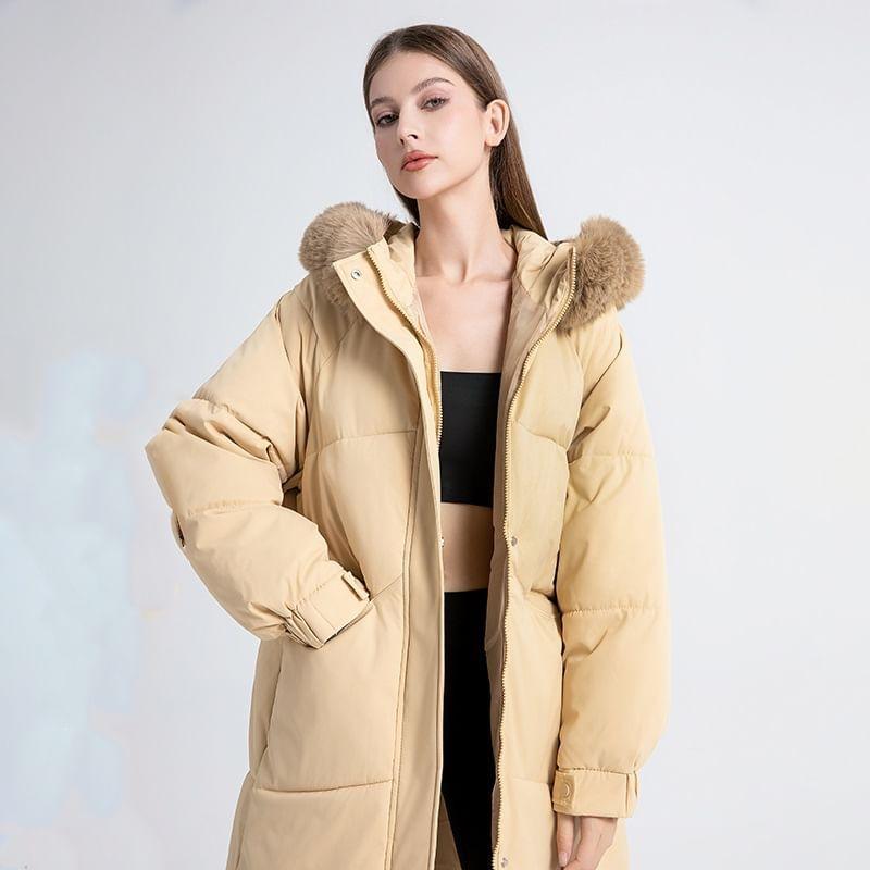 Hooded Zip-Up Long Puffer Coat Product Image