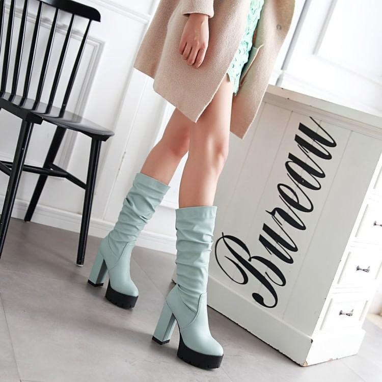 Platform Block Heel Mid Calf Boots Product Image