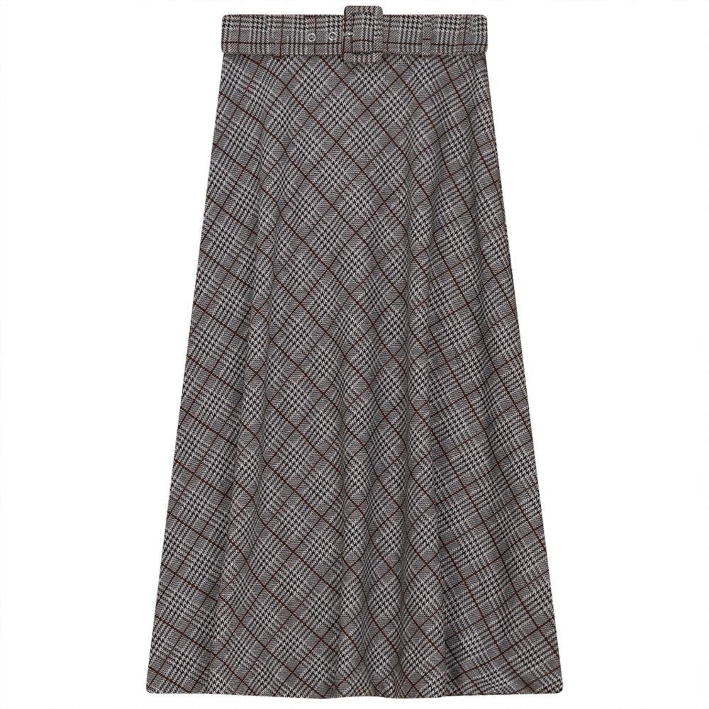 Plaid A Line Midi Skirt Product Image