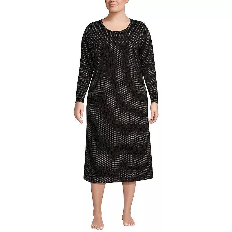 Plus Size Lands End Long Sleeve Midcalf Nightgown, Womens Blue Bird Song Product Image