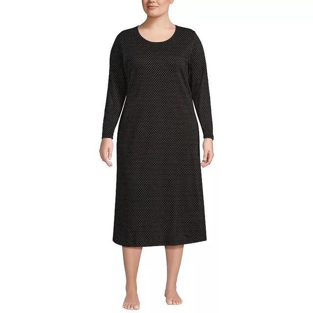 Plus Size Lands End Long Sleeve Midcalf Nightgown, Womens Deep Blue Product Image