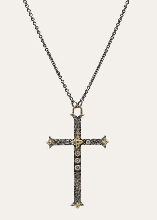 Womens Old World 18K Yellow Gold, Grey Sterling Silver, & Diamond Cross Pendant Necklace Product Image