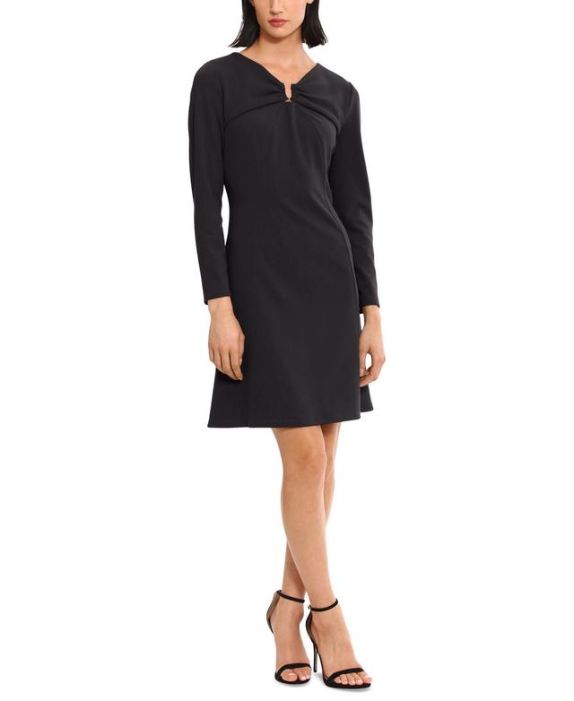 Donna Morgan Womens Ruched V-Neck Long-Sleeve Dress Product Image