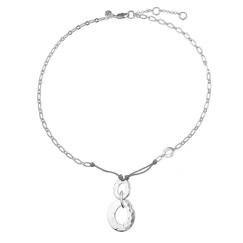 Bella Uno Worn Silver Organic Oval Lariat Corded Necklace, Womens Silver Tone Product Image