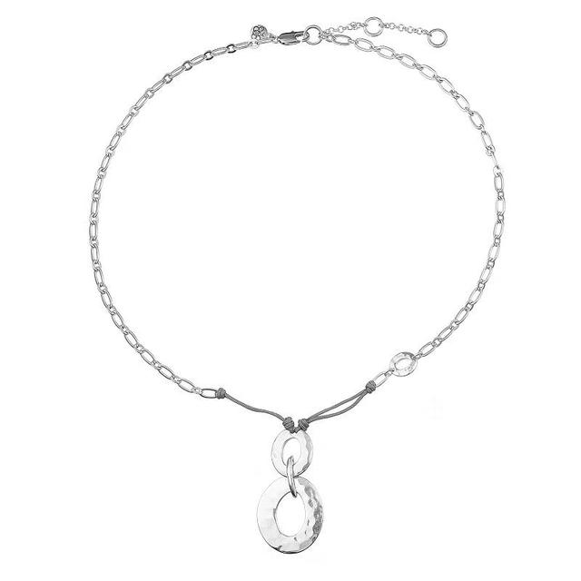 Bella Uno Worn Silver Organic Oval Lariat Corded Necklace, Womens Silver Tone Product Image